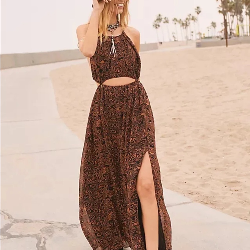 Free People Holy Smokes Printed Maxi Dress Sz L New